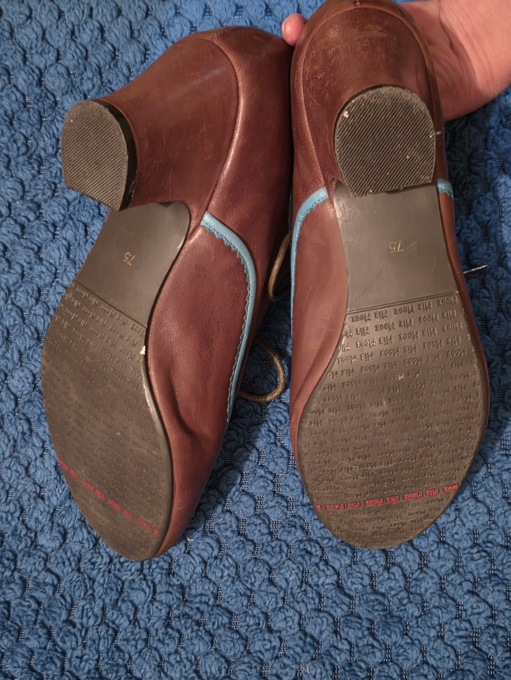 Miz Mooz Triumph Retro Cuban Heel Lace-Up Oxford Heels Size 7.5 Brown & Blue - Picture 6 of 10